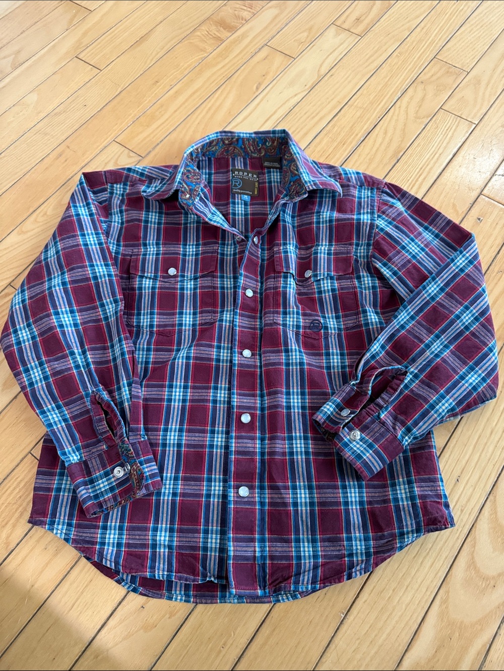Roper Boys Plaid Button-Down Shirt - Burgundy & Blue